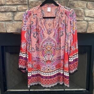 Bila bohemian colorful blouse with sequin. Size 1X